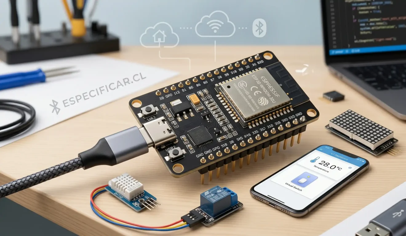 Microcontrolador ESP32 DevKit con pines GPIO
