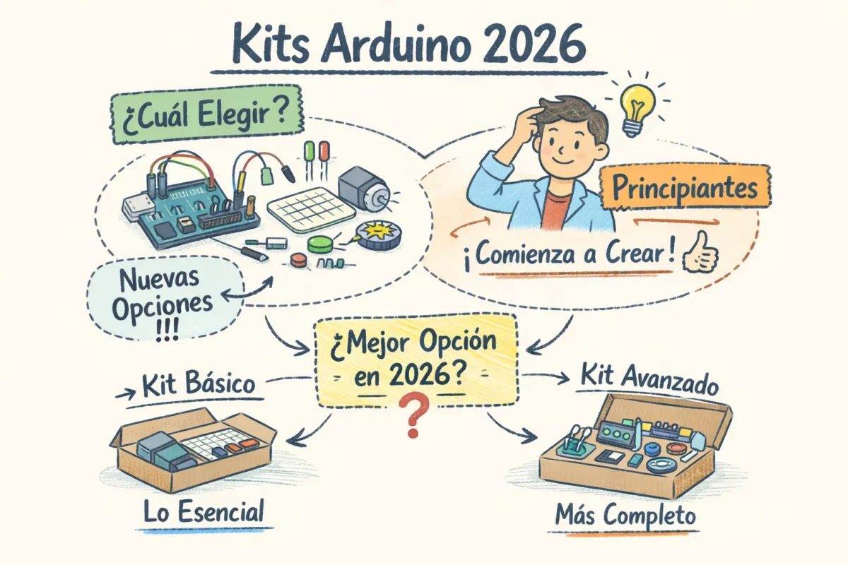 Kit Arduino para principiantes con componentes organizados en caja