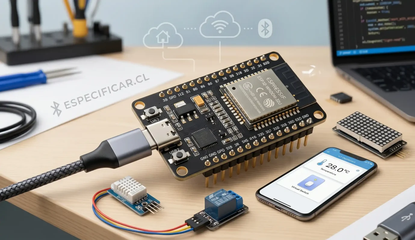 Placa de desarrollo Microcontrolador ESP32 de 38 pines con conexión USB-C para proyectos IoT