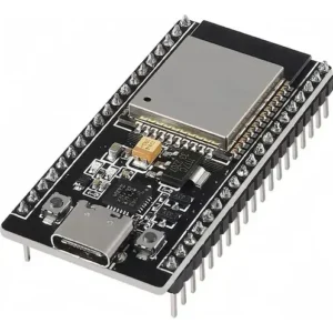 Placa de desarrollo ESP32 de 38 pines con puerto USB Tipo-C y conversor CP2102 vista en detalle.