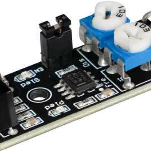 : Módulo sensor infrarrojo evasor de obstáculos KY-032 con potenciómetros para ajuste de distancia, ideal para proyectos con placa Arduino.
