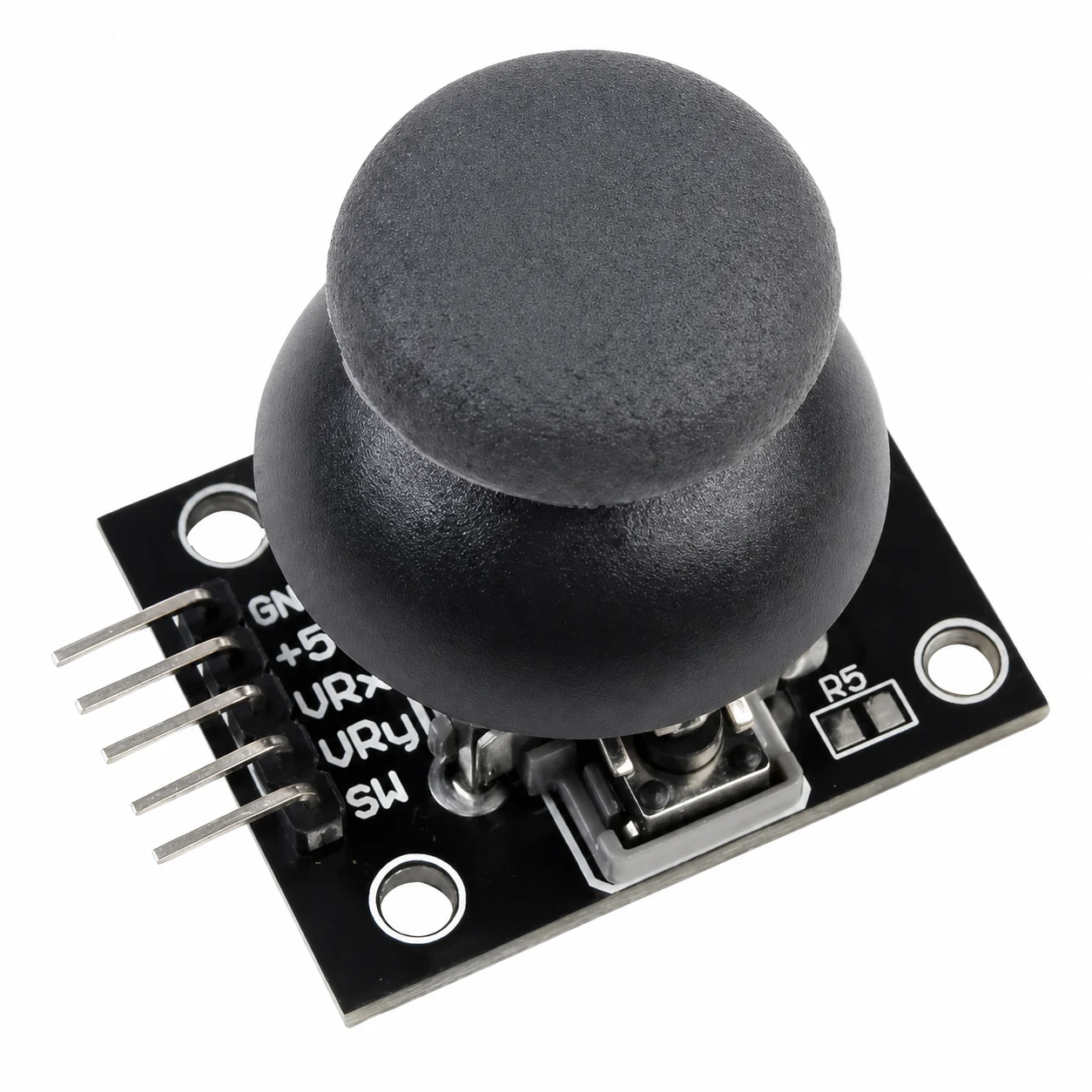 Módulo joystick analógico KY-023 con pines GND, 5V, VRx, VRy y SW para Arduino.