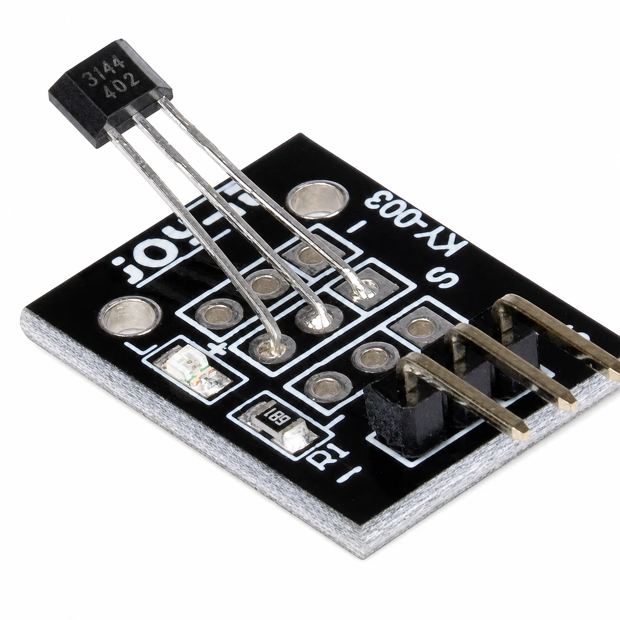 Módulo sensor de efecto Hall magnético KY-003 para detección de campos magnéticos con Arduino.